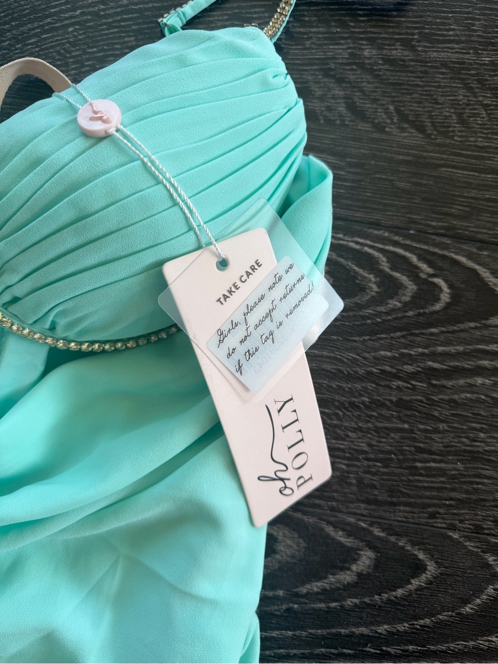 Oh Polly Mint Ruched Cocktail Dress with Rhinestone Straps - Picture 3 of 3